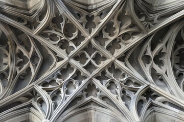 Poster - Close-up view showing intricate details of the buildings architecture, Create a sense of movement and fluidity in the intricate patterns of Gothic vaulting
