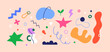 © Good Studio - Abstract design elements set in modern trendy doodle style. Creative organic shapes, scribbles, comic decorations, clip arts bundle. Funny decorative irregular figures, lines. Flat vector illustration