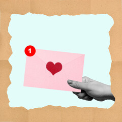 Poster - A hand holding a pink envelope with a heart on it