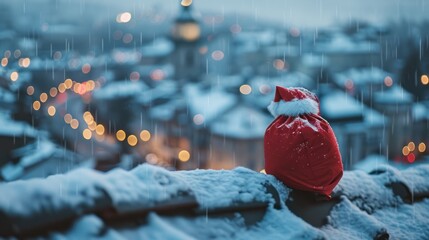 Canvas Print - Santa's Bag on a Snowy Roof