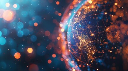 Poster - a world map, a geometrical earth model, an abstract design or a geometric link between business and 