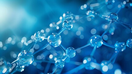 Poster - An atom or molecule is arranged in 3D on a light blue background, suitable for use in biochemistry, pharmaceuticals, beauty, and other medical applications.