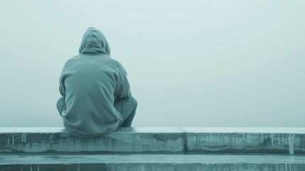 A man is sitting on a bench with his back to the camera