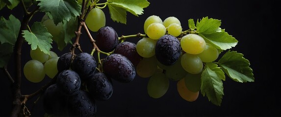 Canvas Print - branch of grapefuit tree on plain black background for banner with copy space