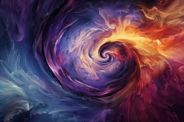 Poster - an abstract painting featuring a vibrant swirl of colorful shapes, create a swirling vortex of abstr