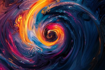 Sticker - Abstract painting featuring a swirl of vibrant colors in blue, yellow, and red, Create a swirling vortex of abstract shapes and colors