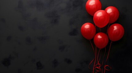 Sticker - Red Balloons on Black Background with Copy Space