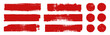 © babayuka - Straight red ink vector lines pack. Bloody color long and round hand-drawn brushstroke text highlights, frames, circles. Asian calligraphy brushstroke set. Rough grunge abstract blood color scribbles
