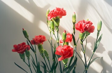 Wall Mural - red carnations blooming in sunlight