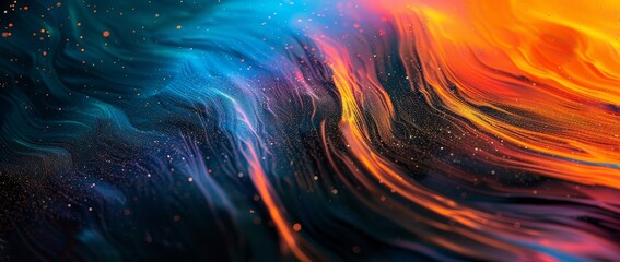 Poster - Dark blue orange red color wave black backdrop abstract header banner background.