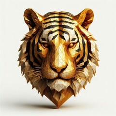 Wall Mural - A 3D Gold polyon of Tiger head with Eyebrow raised