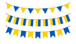 © Nimfa Design - Garland with the flag of Ukraine isolated on white background. Ukraine Independence Day. Ukraine flag on the ropes.  Set of Patriotic bunting flags. Vector Illustration.