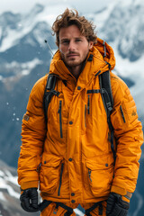 Poster - portrait of a hiker man in winter in the montaines