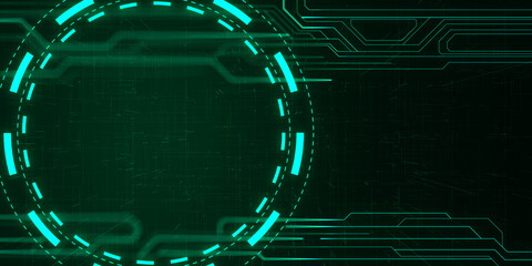 Poster - Creative bright green tech background with linear circle. Innovation and technology concept. 3D Rendering.