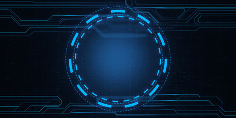 Poster - Creative bright blue tech background with linear circle. Innovation and technology concept. 3D Rendering.