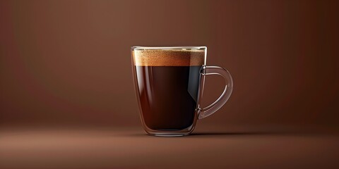 Canvas Print - Freshly Brewed Black Coffee in a Clear Glass Mug on a Minimalist Background