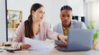 © WesSide/peopleimages.com - Laptop, diversity and business people collaboration, communication or teamwork on work flow analysis. Notebook planner, discussion talk and black man, woman or team cooperation on research statistics