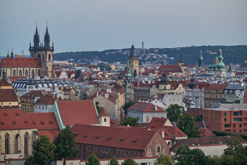 Wall Mural - Aerial cityscape evening view of Prague, capital city of Czech Republic, view from Letna park