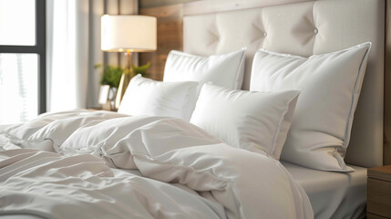 Sticker - white bedding and white bed with light