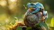 © arttools - Blue-Green Tree Frog Perched on a Snail Shell in Lush Green Foliage