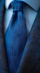 Wall Mural - A man's tie is blue and has a pattern of zigzags