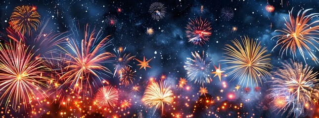 Sticker - Colorful Fireworks Display In Night Sky