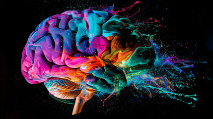 Poster - A colorful brain with a purple and green swirl