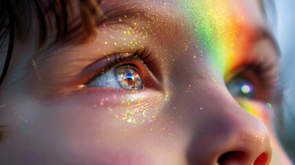 Poster - A young girl with rainbow colored eyes