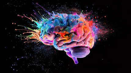Poster - A colorful brain with a splash of paint on it