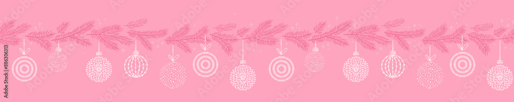 Cute hand drawn seamless pattern with pink branches and christmas ...