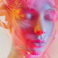 Poster - A womans face adorned with vibrant, colorful lines creating an abstract and artistic appearance, Creating abstract interpretations of the hair removal process