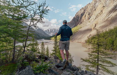 Wall Mural - hiker in the mountains