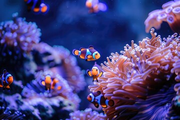 Wall Mural - Clownfish Swimming Among Coral Reefs