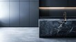 © Atchariya63 - Luxurious dark marble kitchen island, empty, modern interior, high-end finish,