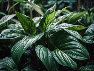 Tropical leaf pattern of Spathiphyllum cannifolium in garde