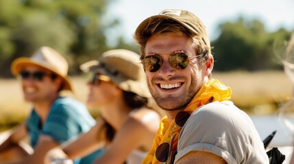 A group of people immersed in nature are seen enjoying a stimulating rafting adventure together, capturing both the thrill of the ride and the beauty of the surroundings.