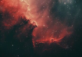 Canvas Print - Red Nebula in Night Sky, Grainy Film Photo