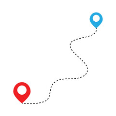 Poster - Route icon - two points with dotted path and location pin. Route location icon two pin sign and dotted line.
