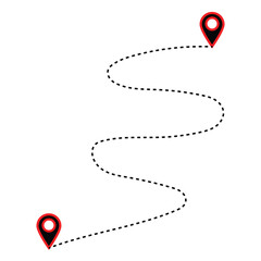 Poster - Route icon between two points with dotted path and location pin. Location pointer continuous one line drawing. GPS navigation line route mark. eps 10