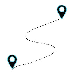 Poster - Route icon between two points with dotted path and location pin. Location pointer continuous one line drawing. GPS navigation line route mark. eps 10