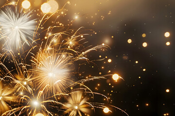Poster - bright white and gold fireworks at new year with copy space comeliness