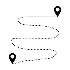 Poster - Route icon between two points with dotted path and location pin. Location pointer continuous one line drawing. GPS navigation line route mark. Vector illustration isolated on white Black