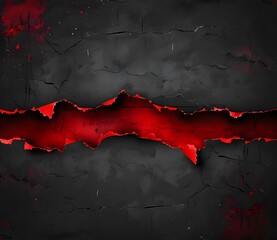 Sticker - Red Grunge Paper Tear On Black Background Banner