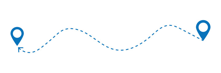 Poster - Route icon between two points with dotted path and location pin. Location pointer continuous one line drawing. GPS navigation line route mark. Vector illustration isolated on white Black