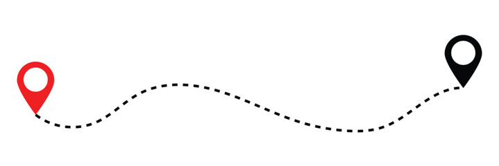 Poster - Travel vector icon. Travel from start point and dotted line tracing. Route icon between two points with dotted path and location pin. Location pointer continuous one line drawing. GPS navigation line