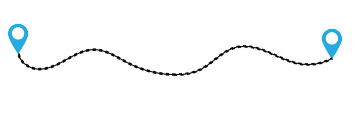 Poster - Travel vector icon. Travel from start point and dotted line tracing. Route icon between two points with dotted path and location pin. Location pointer continuous one line drawing. GPS navigation line