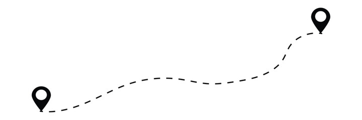 Poster - Route icon - two points with dotted path and location pin. Route location icon two pin sign and dotted line.