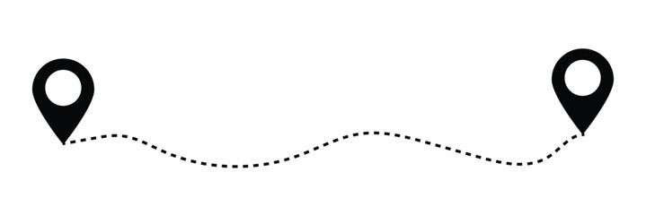 Poster - Route icon - two points with dotted path and location pin. Route location icon two pin sign and dotted line.