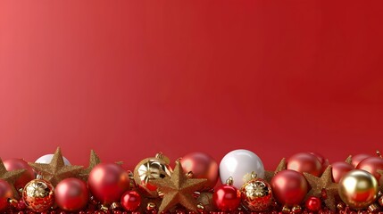 Wall Mural - Red & Gold Christmas Background with Ornaments