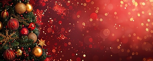 Wall Mural - Red and Gold Christmas Tree with Bokeh Background